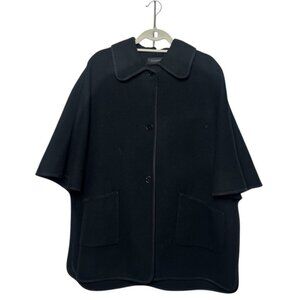 Talbots Wool Blend Button Up Collared Cape Poncho Coat in‎ Black Size Medium